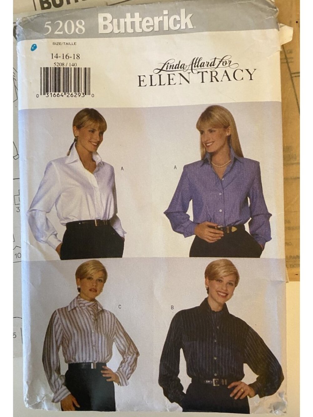 Butterick 5208 Size 14-16-18 Ellen Tracy Blouse Pattern Uncut Office Easy